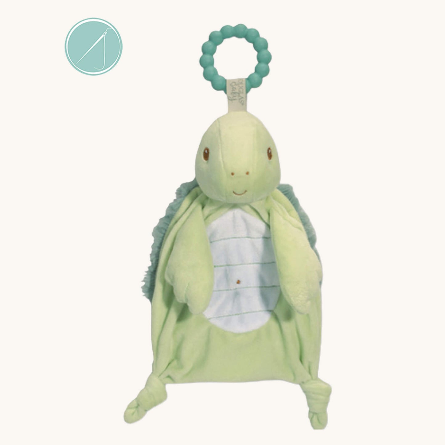 Kai turtle teether toy with mint green shell and flippers, BPA-free teething toy for toddlers 18 months+, 11 inch, surface washable