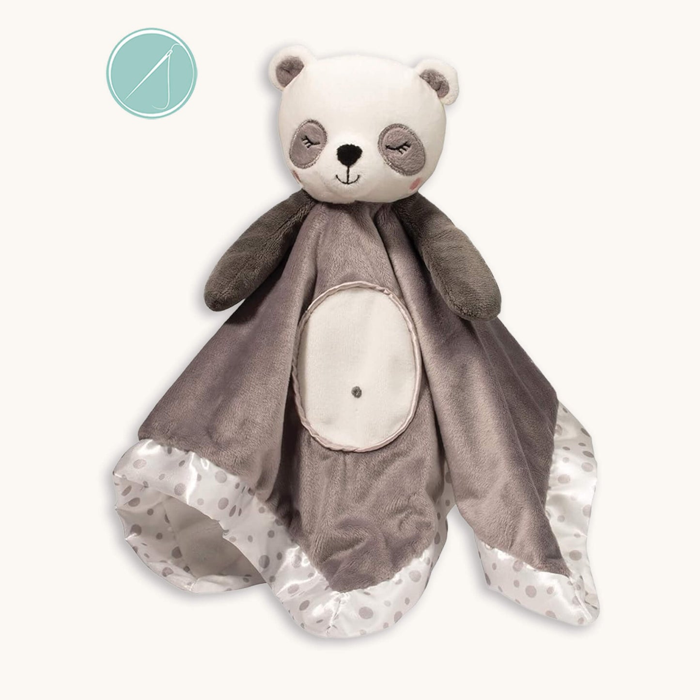 Douglas baby panda lil snuggler lovey with cream and grey plush, satin polka dot border and embroidered face details, neutral baby comfort toy