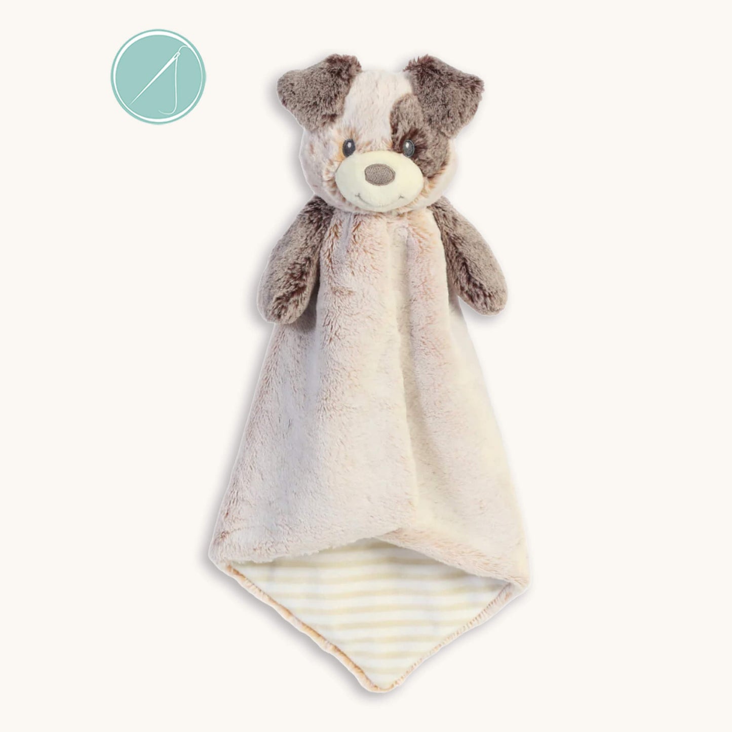 Pocko puppy luvster by Ebba 16 inch floppy animal blanket lovey with two toned fabrics, soft fluffy texture and cute puppy face