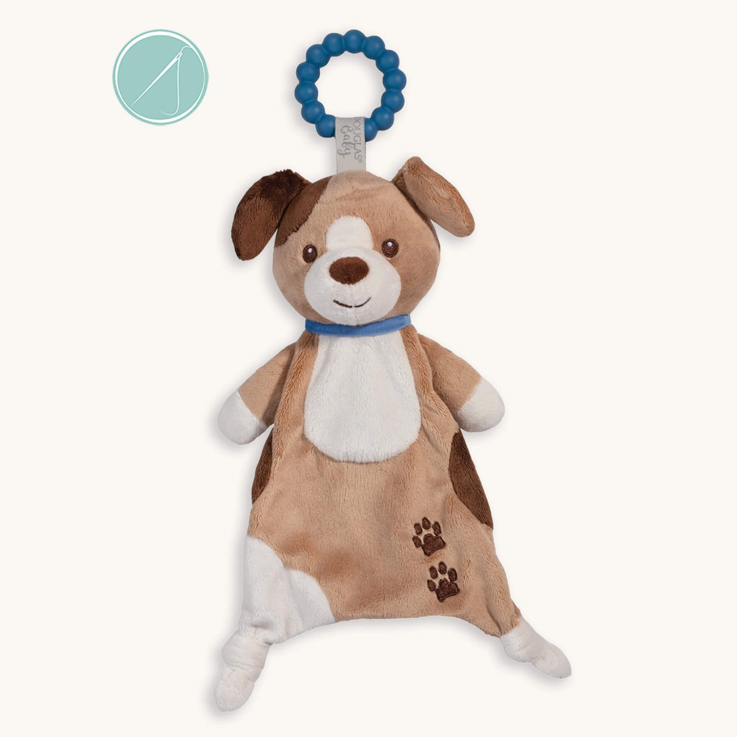 Zeke the puppy teether soft toy with 100% silicone teething ring, plush dog with floppy ears, 11 inch, machine washable