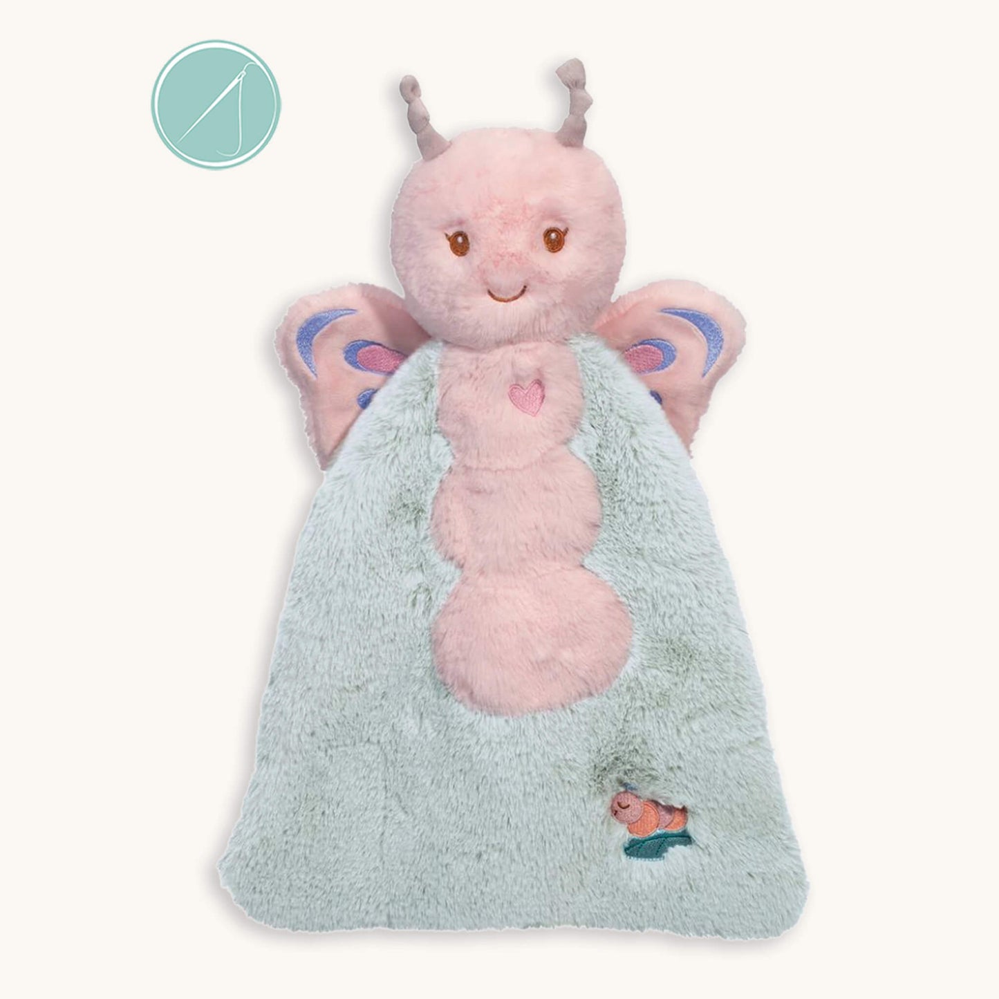 Bria butterfly sshlumpie lovey 19 inch long plush blankie with embroidered wings and face, heart detail and knotted antennae, machine washable, birth+