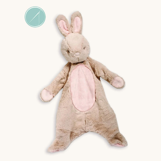 Douglas baby bunny sshlumpie lovey 19 inch long in tan plush with pastel pink accents, embroidered face, machine washable, infant comfort blankie