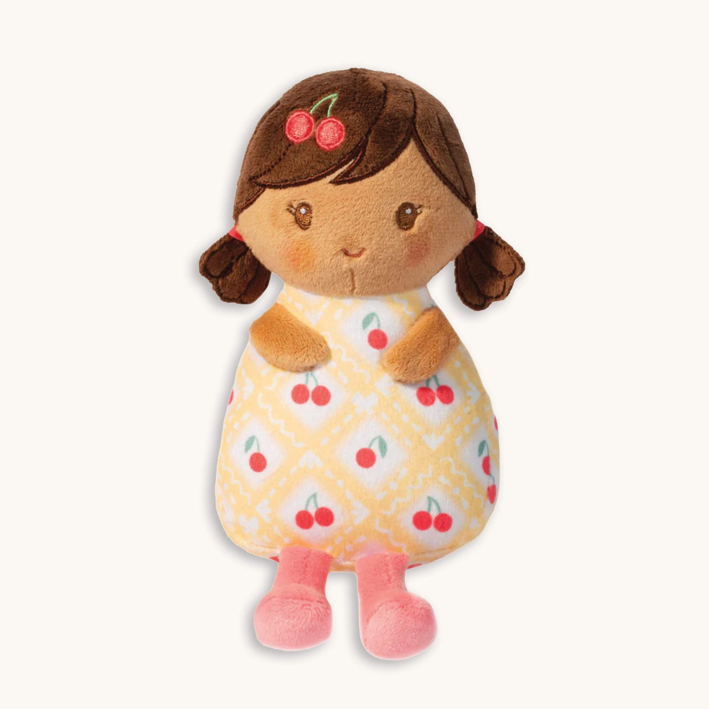Douglas Baby's cherry mini doll plush toy, 6 inch sitting soft plush for toddlers 24 months+, machine washable