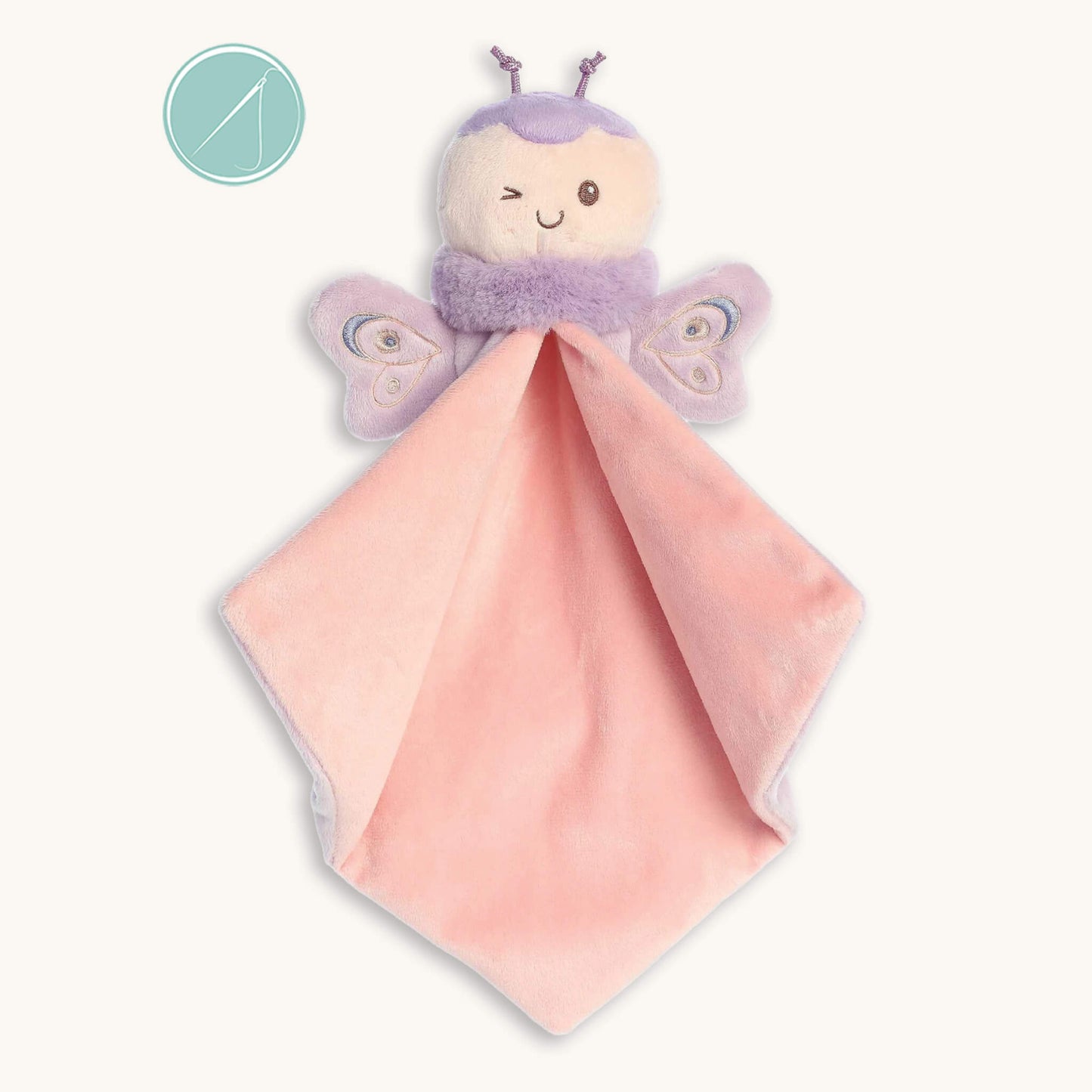 Flutterfly luvster butterfly lovey blanket 16 inch in soft lavender with pink accents, plush butterfly character topper with antennae, no bean pell