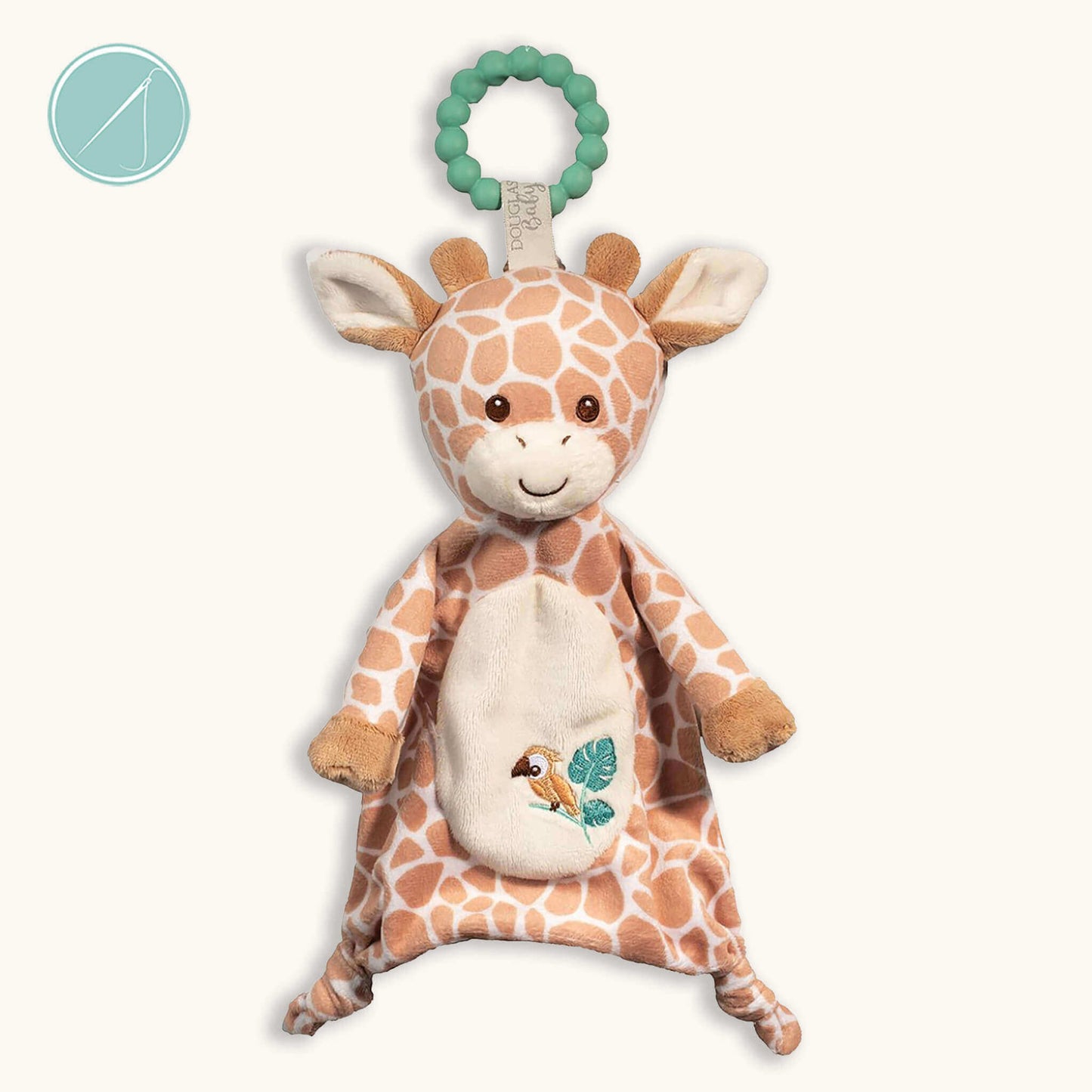 Spotted giraffe teether soft toy with 100% silicone teething ring, 10 inch plush lovey for newborns