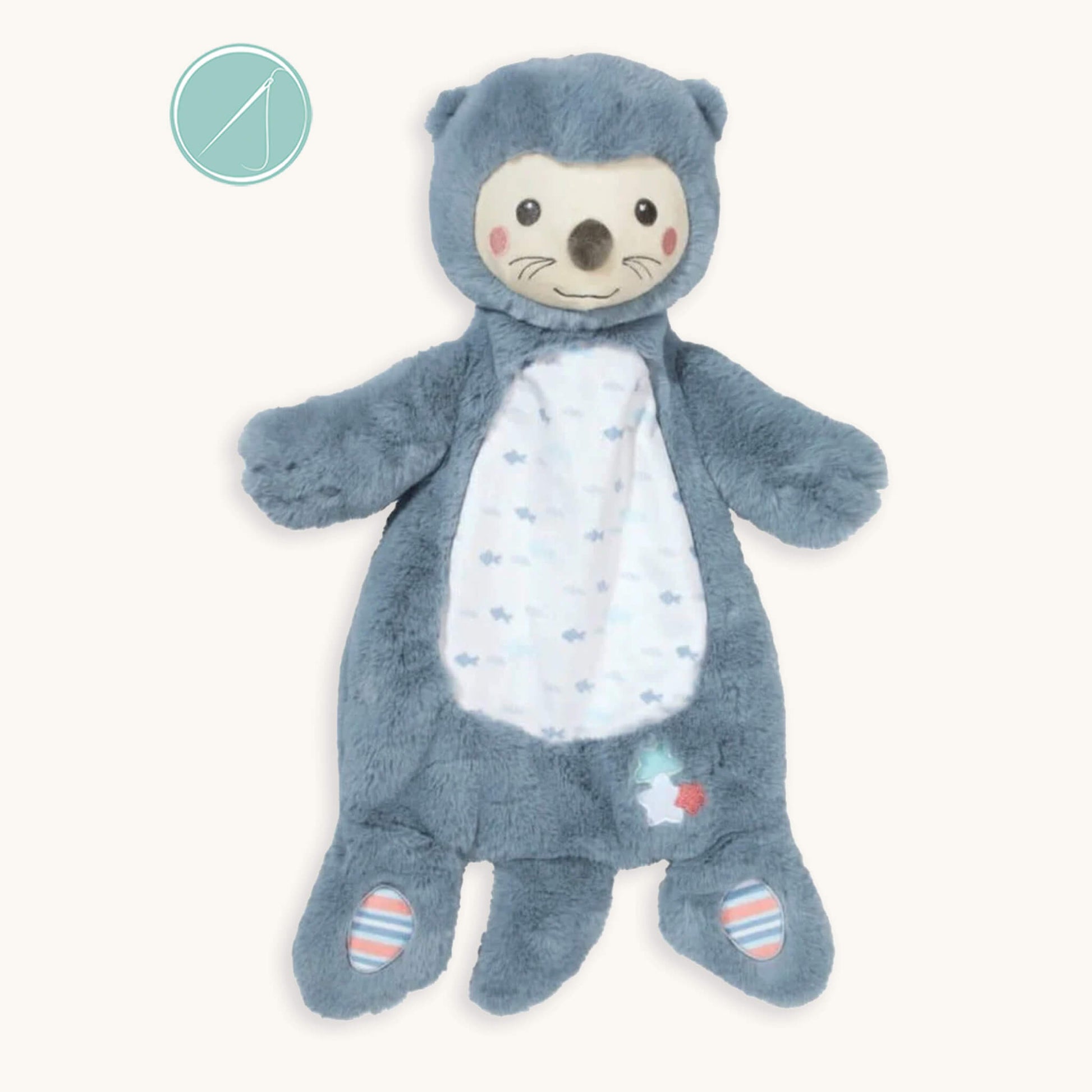 Indy otter sshlumpie lovey 19 inch long plush blankie with embroidered face, fish print belly and sea star accents, machine washable, infant comfort toy