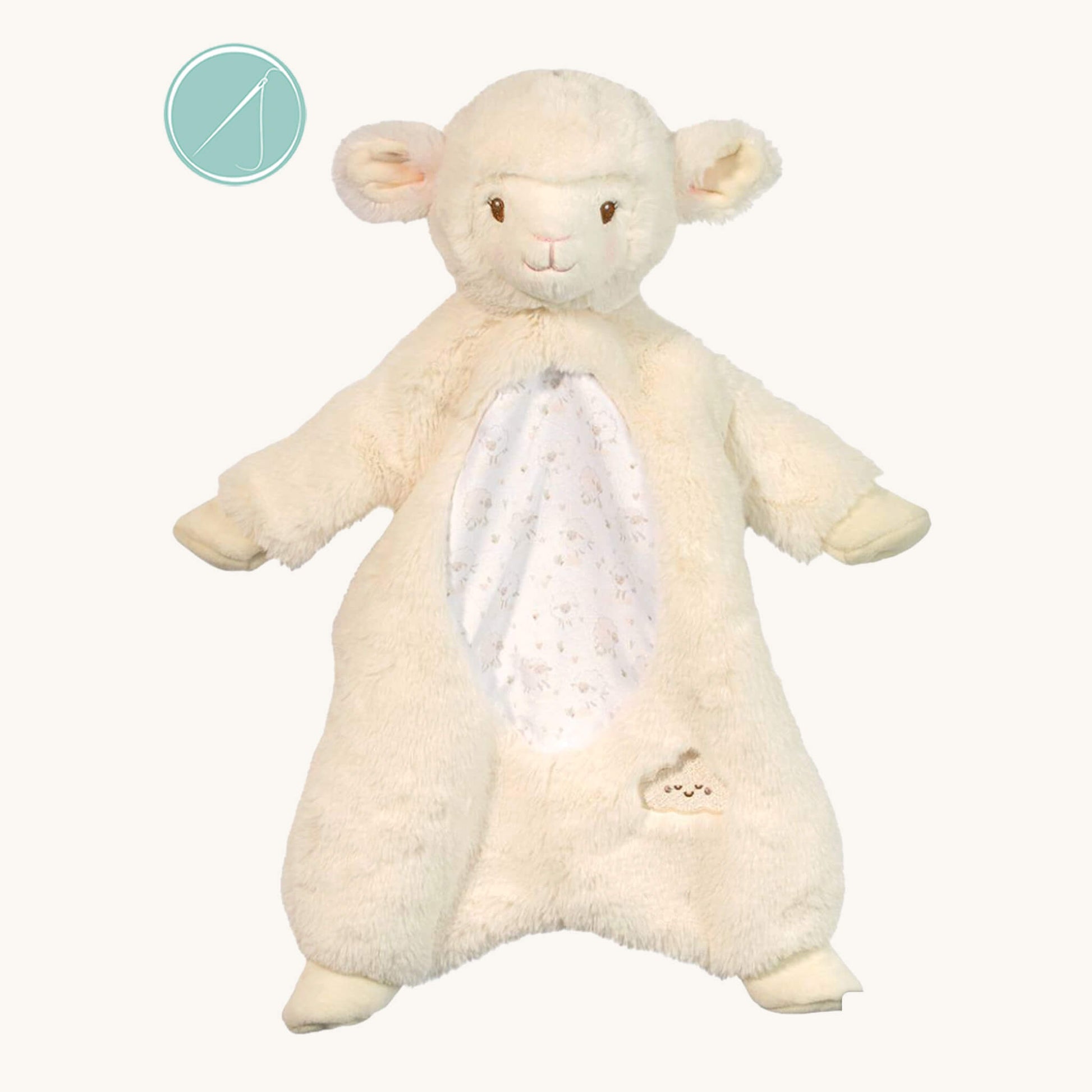 Lennox lamb sshlumpie lovey approx 19 inch long floppy plush blankie with stitched eyes and embroidered details, baby comfort toy