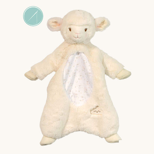 Lennox lamb sshlumpie lovey approx 19 inch long floppy plush blankie with stitched eyes and embroidered details, baby comfort toy