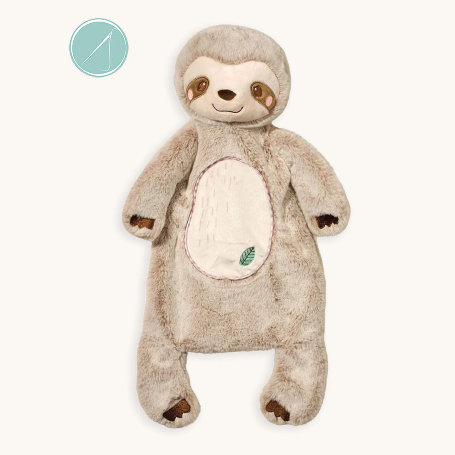 Stanley sloth sshlumpie security lovey 19 inch long with embroidered face and small leaf detail on belly, machine washable baby comfort toy