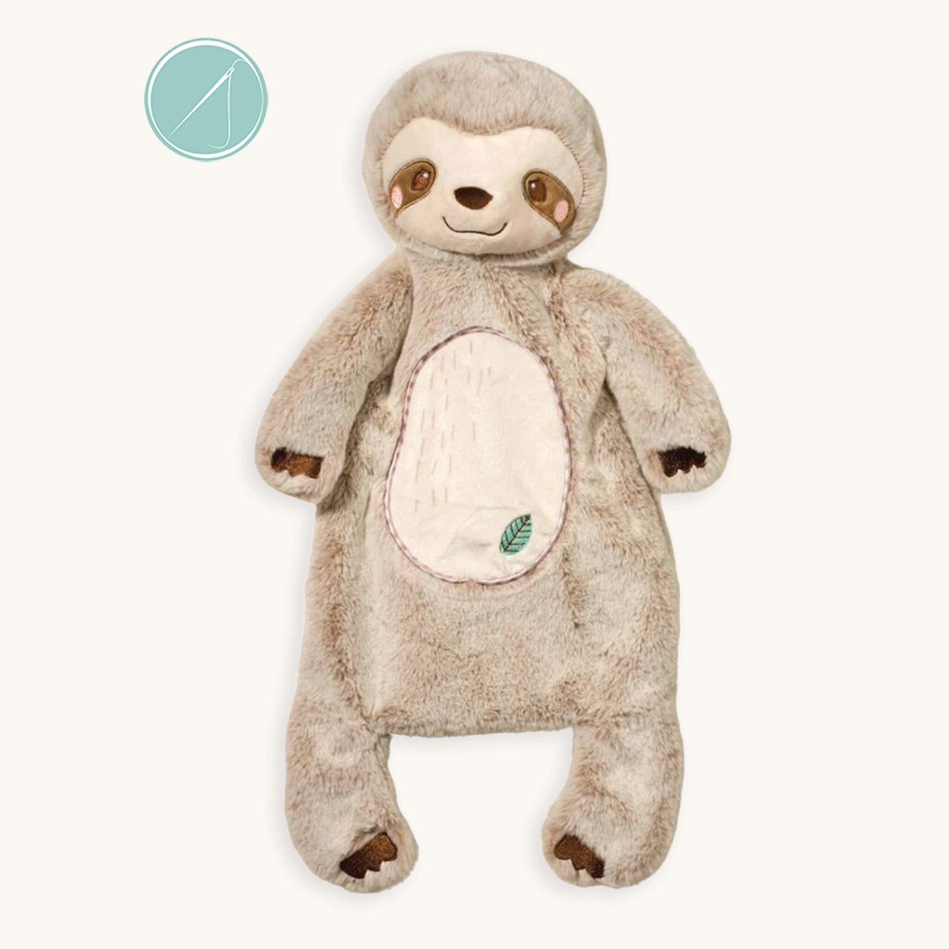 Stanley sloth sshlumpie security lovey 19 inch long with embroidered face and small leaf detail on belly, machine washable baby comfort toy