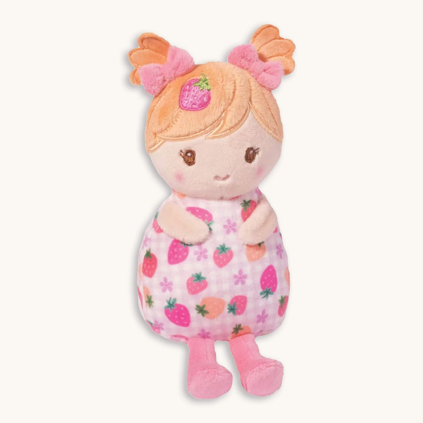 Douglas strawberry mini doll plush toy, 6 inch sitting soft plush for toddlers 24 months+, machine